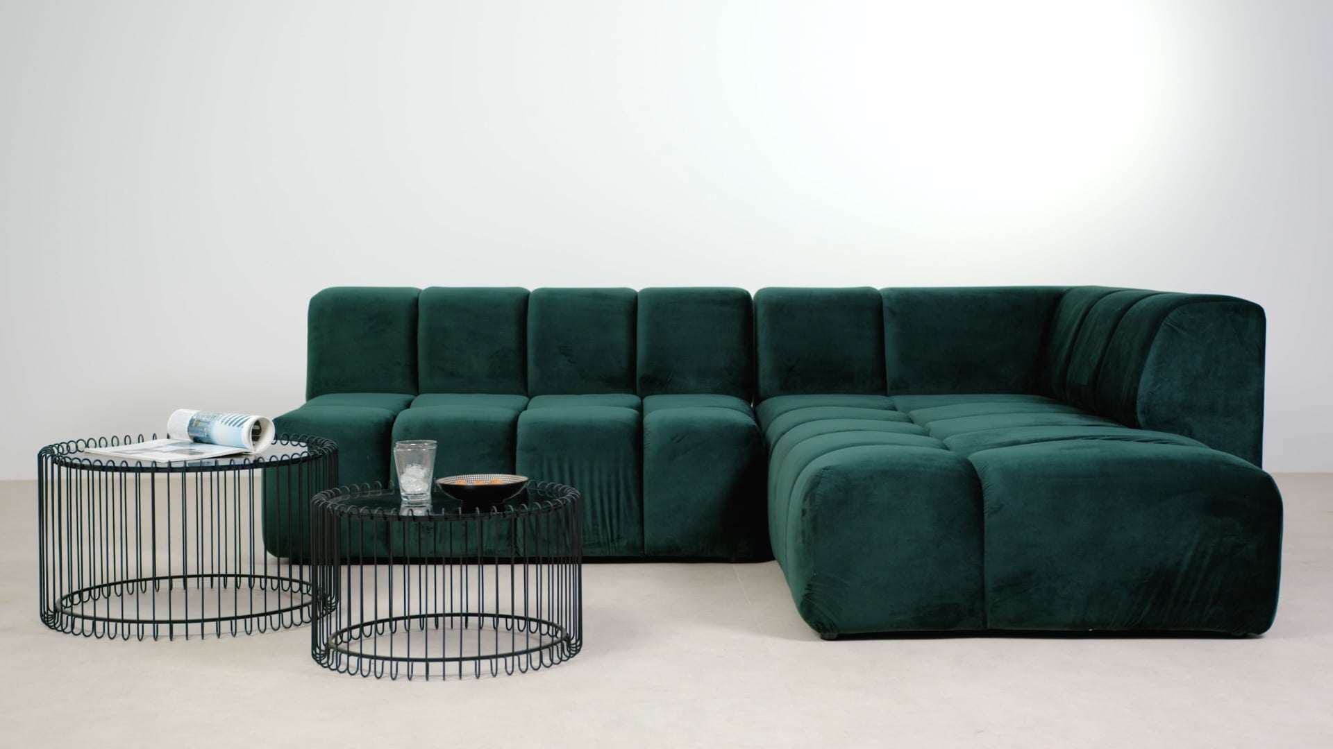 Solace Green Ribbed Fabric Corner Sofa